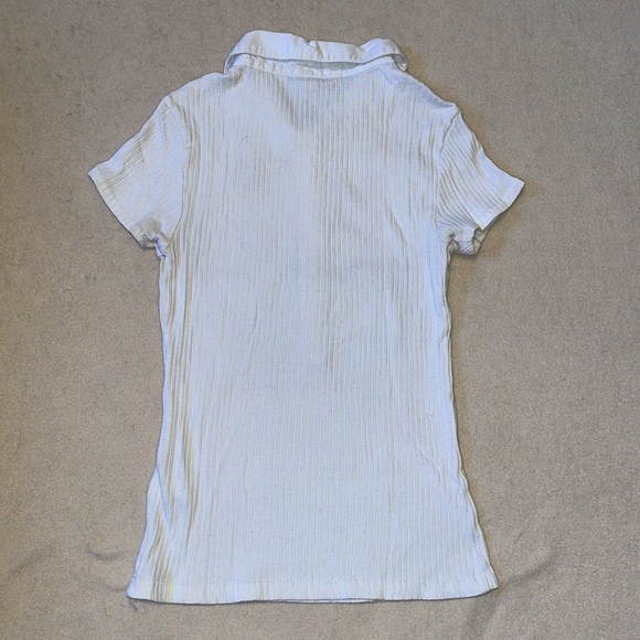Ribbed White Short-Sleeve Banana Republic Polo Top Size XS - Picture 6 of 7
